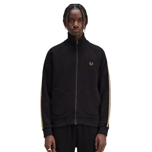 Felpa Uomo con zip a collo alto Nero caramello Fred Perry- Francavilla Moda